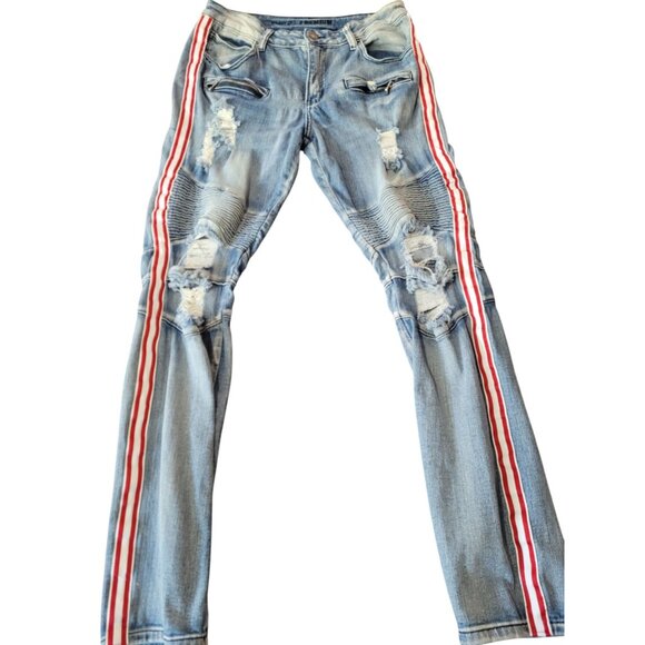 Rue 21 Premium Jeans Mens 32 x 33 Light Wash Destroyed Skinny Supreme Flex - Picture 2 of 13